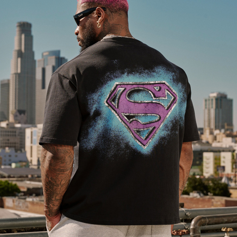 Youngla Summer Superman Collaboration Loose Cotton T-Shirt Trendy Large Print Casual Short-Sleeve Outdoor Top Black Youngla Summer Superman Collaboration Loose Cotton T-Shirt Trendy Large Print Casual Short-Sleeve Outdoor Top Black