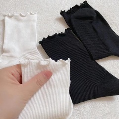 Summer Japanese jk socks white fungus-edged mid-calf socks ins trendy cute girl socks black and white Lolita women's socks