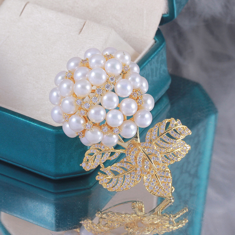 DIY Pearl Accessories Seiko Hydrangea Multi-Bead Brooch Elegant Elegant Zircon Pin Accessories Corsage Empty Bracket