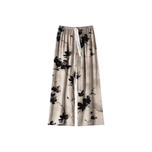 女士薄款夏季显瘦居家棉绸睡裤沙滩九分加长加大码宽松休闲阔腿裤