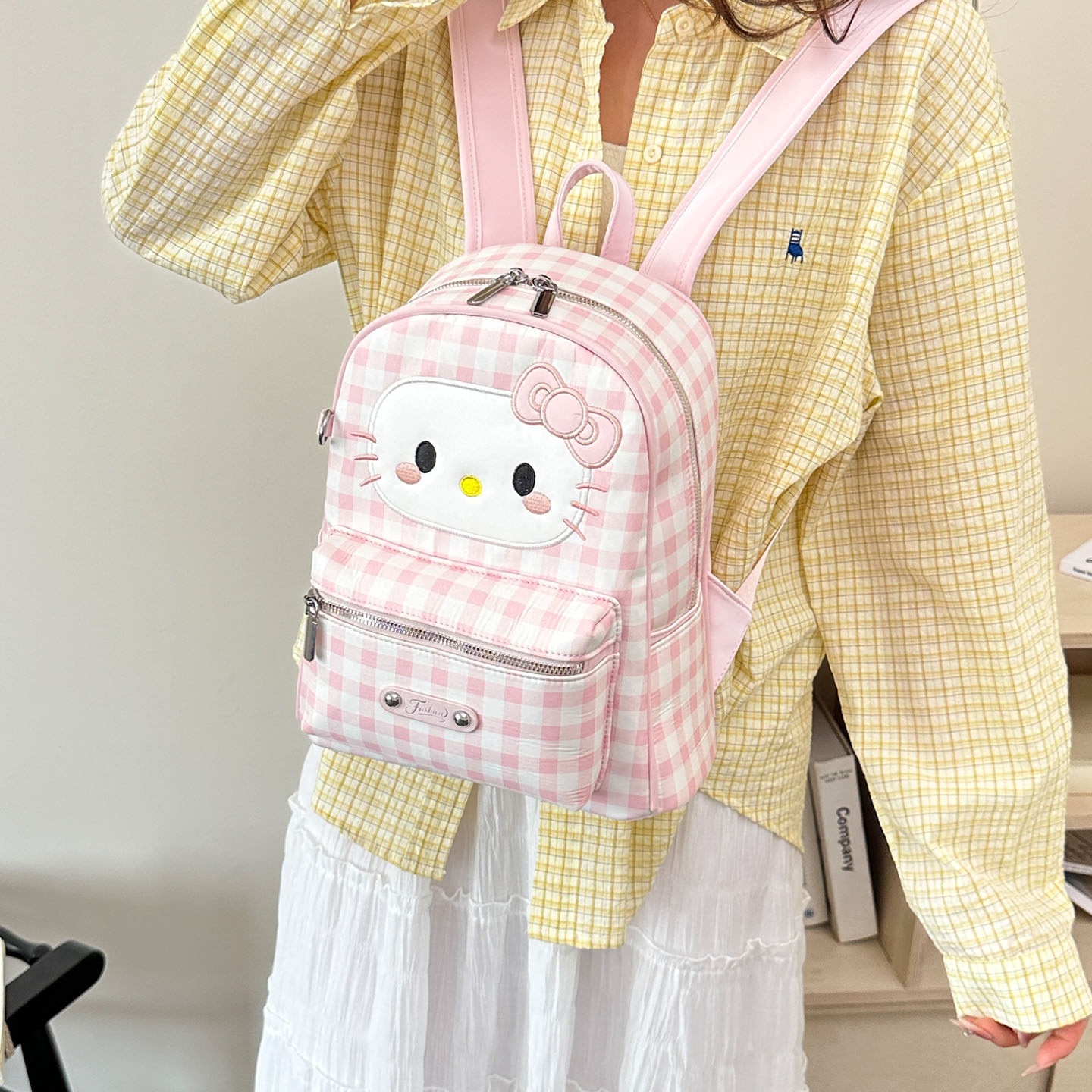 Mochila de hombro, mochila escolar, mochila de viaje de dibujos animados, gran capacidad, nueva versión coreana de 2026 lindo gato, punto de onda