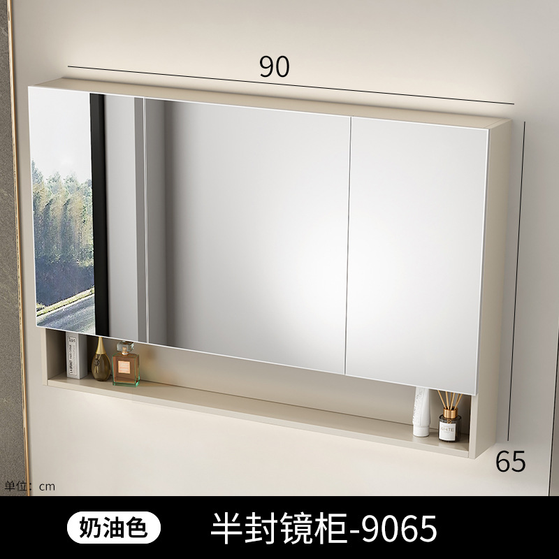 Gabinete de espejo inteligente de baño de belleza, gabinete único grueso, tipo de pared inteligente con lámpara de correa de almacenamiento integral, gabinete de espejo, lente de espejo