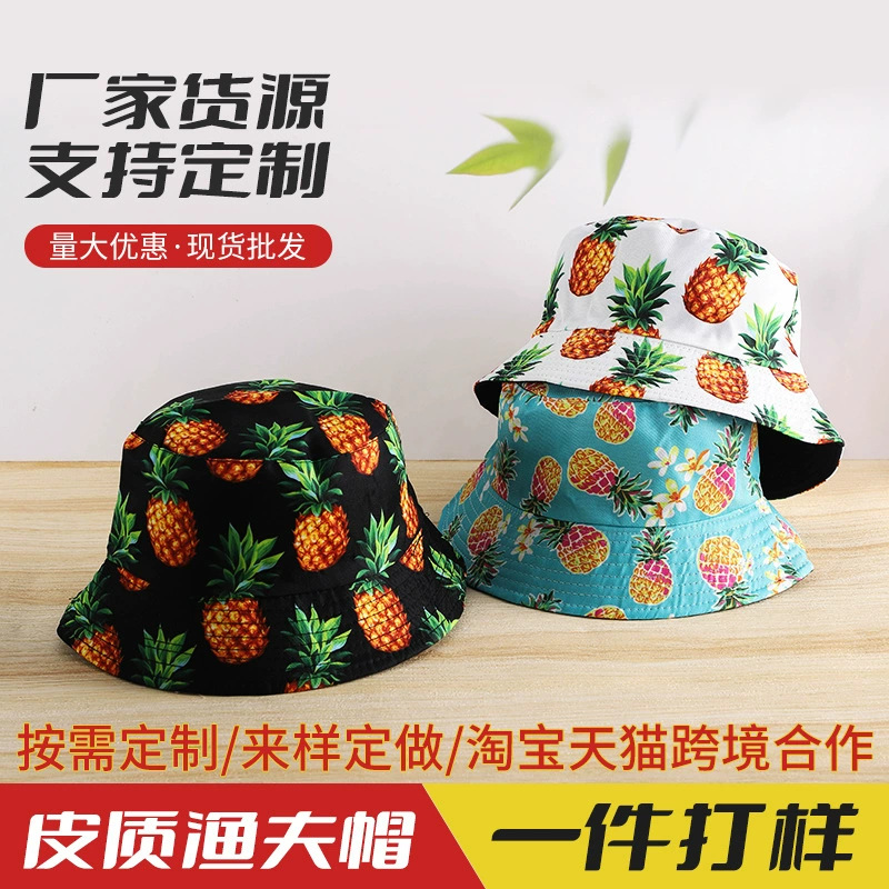 跨境平顶渔夫盆帽防晒帽 春夏季加厚印花帽刺绣印刷印字涤纶帽子