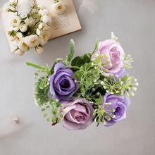 仿真5头玫瑰把束跨境牡丹婚庆庆典布置装饰人造花新娘手捧仿真玫