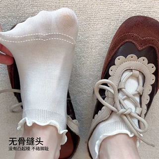 袜子女夏季薄款无骨短袜透气木耳边花边防滑不掉跟夏天浅口船袜子