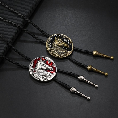 Vintage Western-style Metal Alloy Pendant PU Necklace Sweater Chain Cowboy Polo Collar Men's Shirt Tie