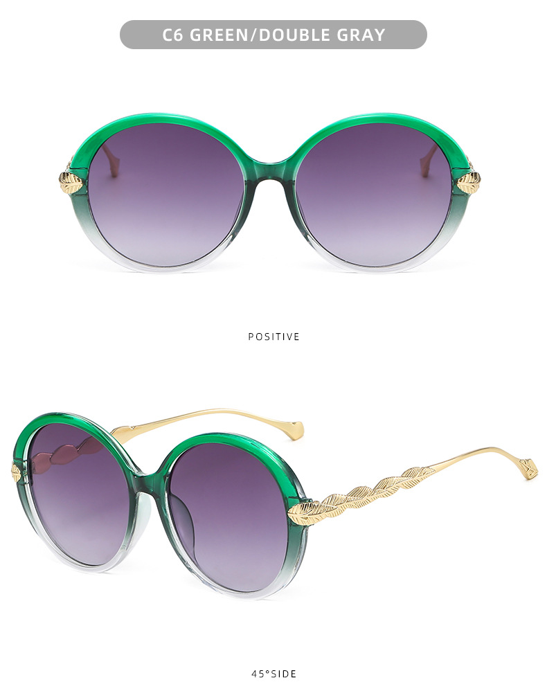 Retro Style Grey, Purple, Black Color Retro Color Block UV400 Protection Resin Round Frame Full Frame Women's Sunglasses