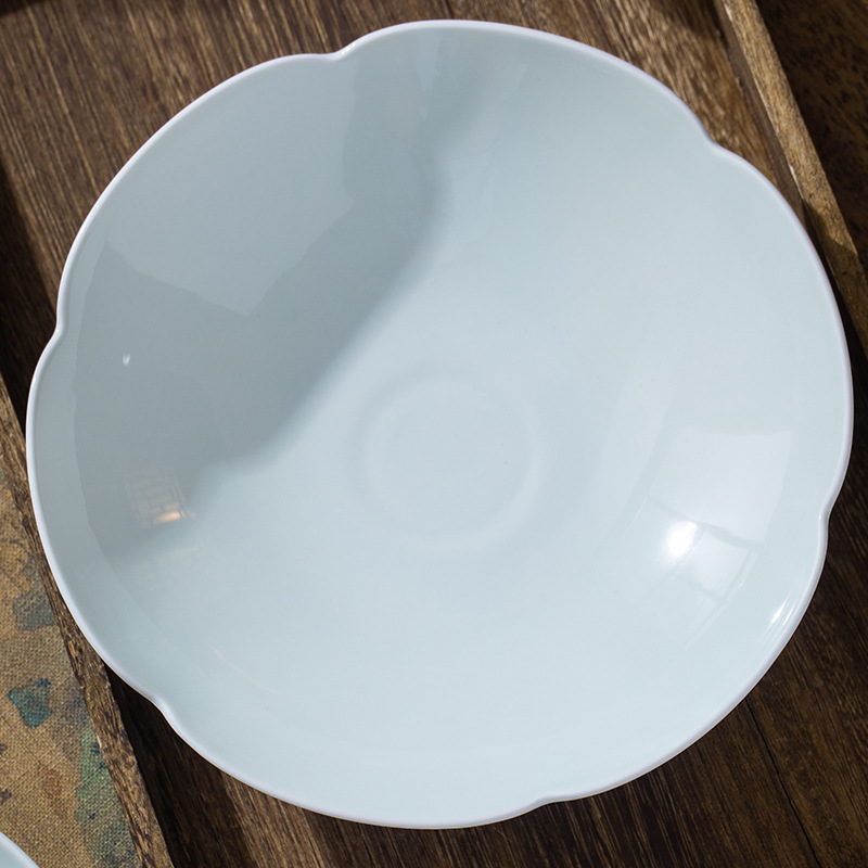Imitation Song celadon retro style soup tray commercial tableware sunflower mouth-shaped hot dish household lace small feet cold dish light bowl