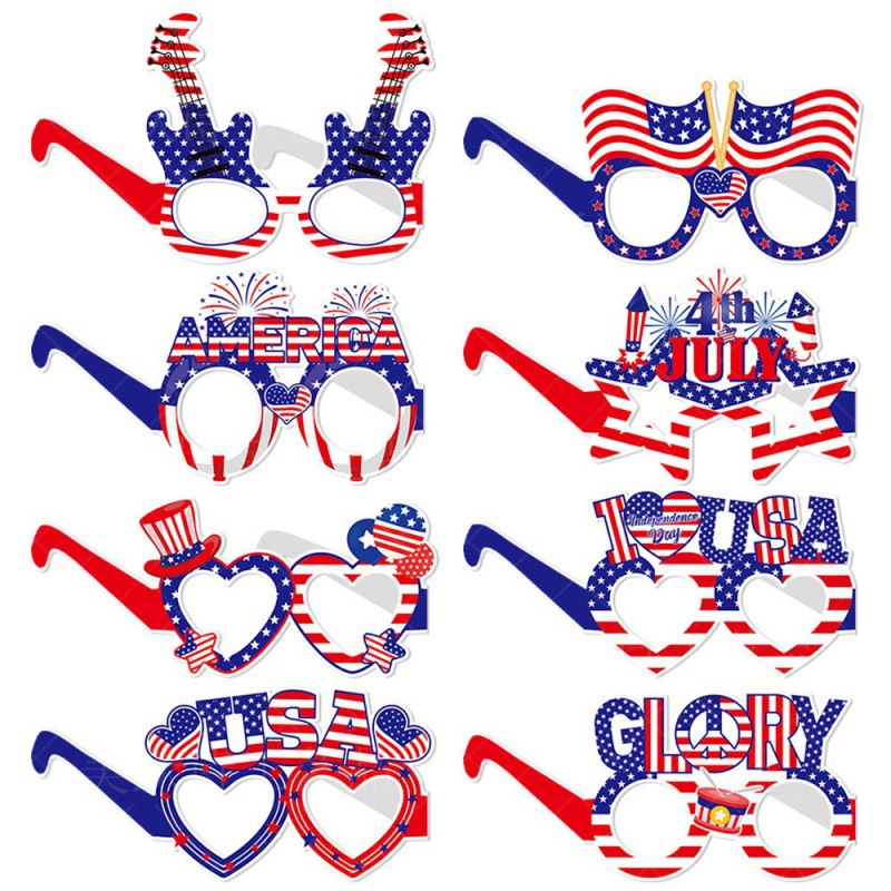 Nuevos productos transfronterizos Gafas decorativas del Día de la Independencia de EE. UU. Accesorios fotográficos divertidos Gafas de papel decorativas para fiestas de EE. UU.