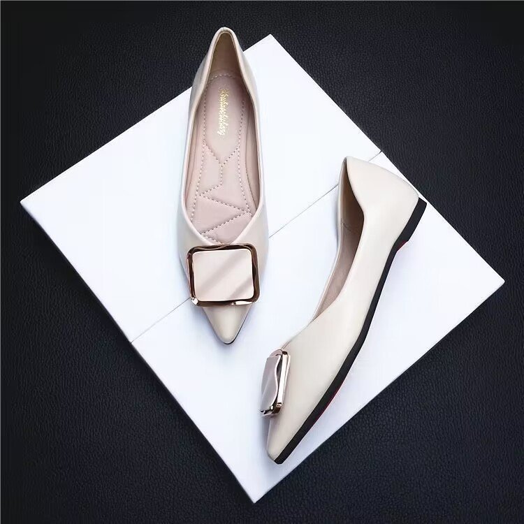 Zapatos nuevos de primavera zapatos planos de una sola capa del todo-fósforo para las mujeres de Punta puntiaguda celebridad de Internet boca baja moda de vanguardia bombas de fondo suave zapatos de guisantes para las mujeres