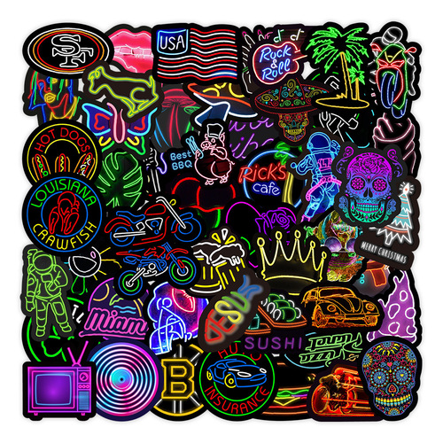 50/100/200 neon graffiti stickers for mobile phones, computers, laptops, water cups, decorative stickers, waterproof wholesale