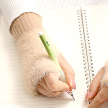 新款纯色长款半指手套女款毛线写字开车办公触屏保暖防寒针织手套