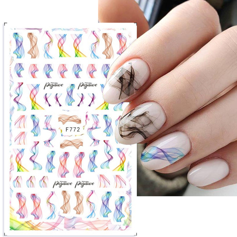 Cross-border New Nail Art Stickers ins Abstract Art Line Lips Graffiti Fresh Leaves Adhesive Nail Stickers