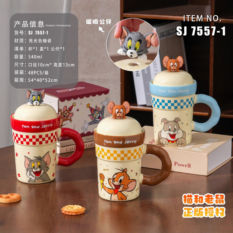 Gatos y ratones auténticos copos de marca encantadores tazas de gran capacidad tazas de cerámica domésticas con tapa de alta calidad de agua taza