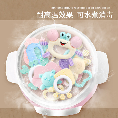 Newborn baby rattle teether baby toy 0-1 years old molar bite can be boiled bed bell set can be shipped in one piece