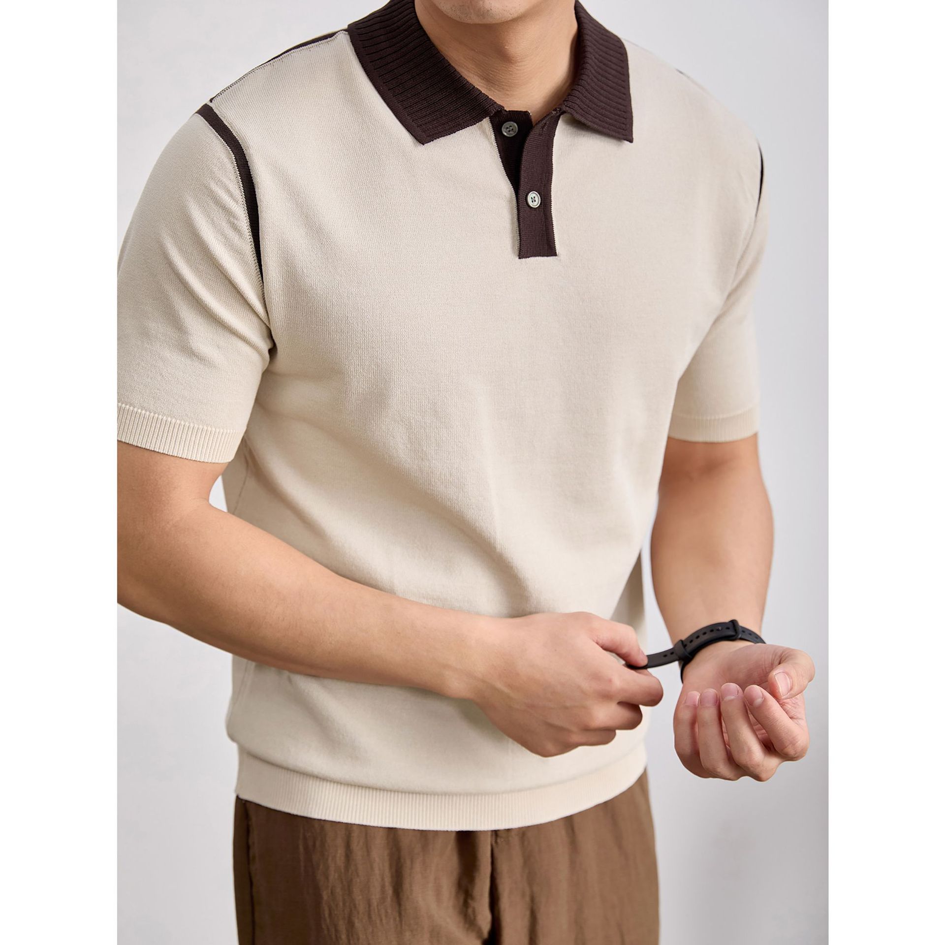 Polo camiseta de punto camiseta de manga corta camiseta de hombre paul línea tridimensional viejo qianfeng verano fábrica transfronteriza al por mayor