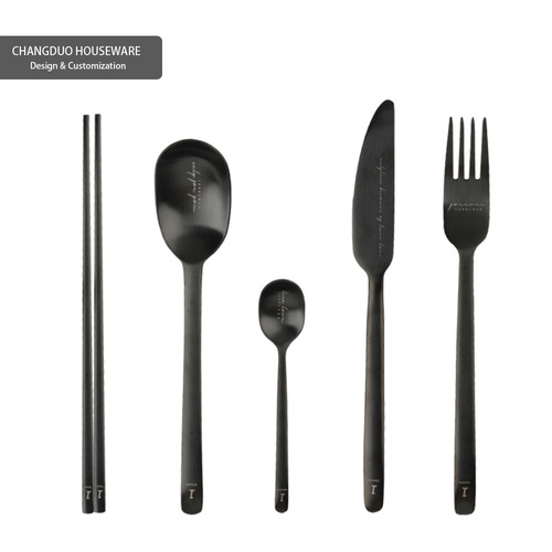 Simple industrial style stainless steel electroplated titanium black Western food chop knife soup spoon fork tea spoon coffee spoon chopsticks tableware
