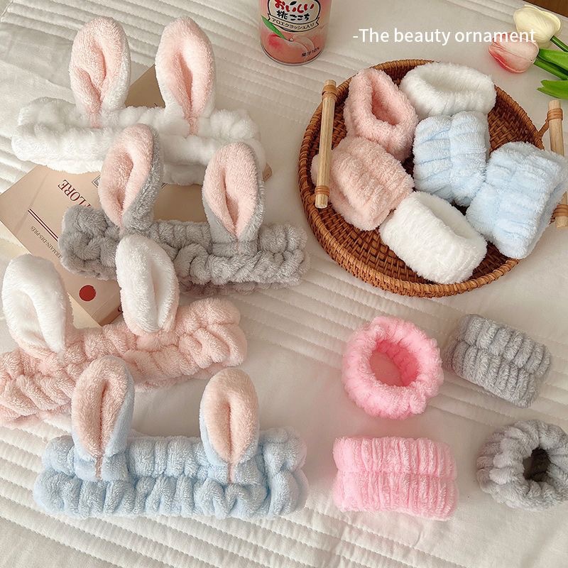 可爱兔耳朵洗脸束发带头箍吸水手腕带洗漱防湿神器发箍女防水手环