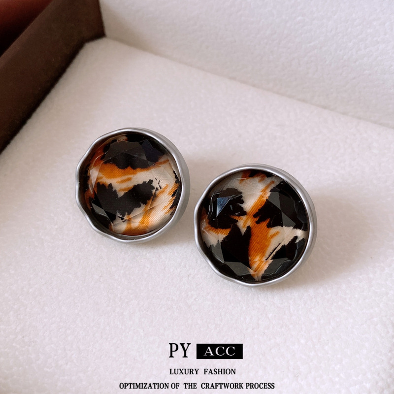 中古vintage银针切面亚克力圆形耳钉复古设计耳环设计感小众耳饰|undefined