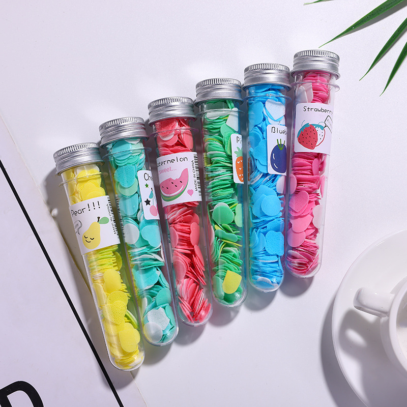 Travel bottled paper soap, test tube flower type disposable soap flower, portable outdoor hand washing soap paper soap flakes