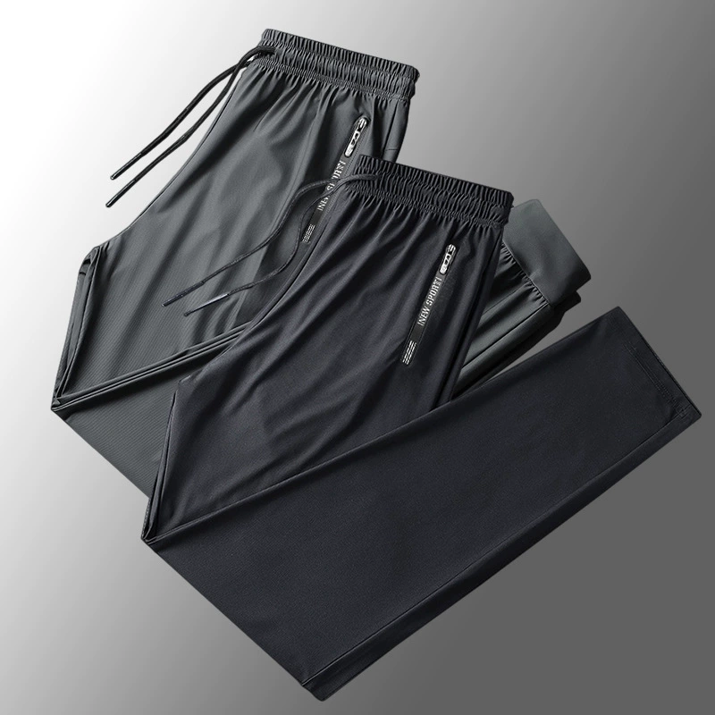 Летние мужские брюки из ледяного шелка, ультратонкие дышащие быстросохнущие повседневные брюки для бега, спортивные эластичные брюки для мальчиков, брюки для кондиционирования воздуха больших размеров