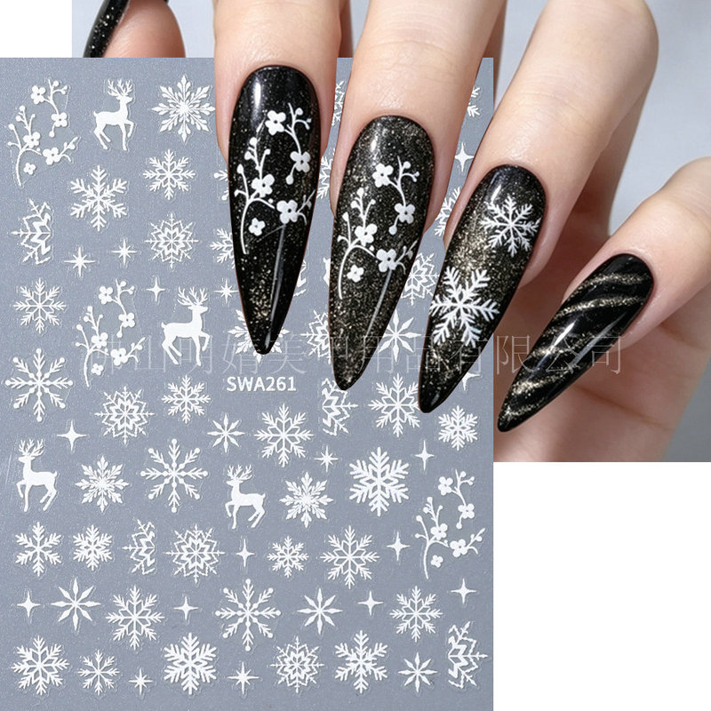 White Snowflake Reindeer Nail Art Stickers Simple Hollow Winter Plum Blossom Deer Atmosphere DIY Nail Decals White Snowflake Reindeer Nail Art Stickers Simple Hollow Winter Plum Blossom Deer Atmosphere DIY Nail Decals