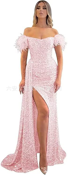 Comercio exterior de Europa y América Amazon AliExpress deseo estación independiente nueva sequined fuera del hombro split fishtail vestido adelgazante image 13