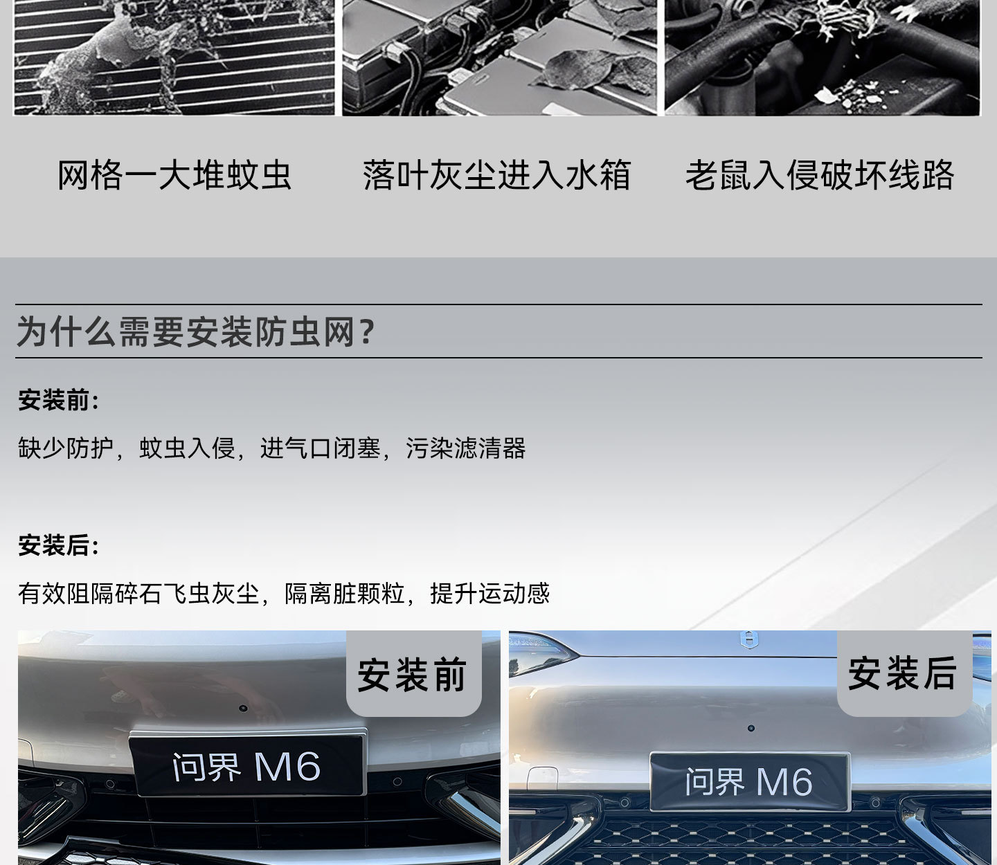 Suitable for the AITO M6 extended range version, insect-proof net, lower net, dust cover, modified front grille protective net accessories, available for dropshipping