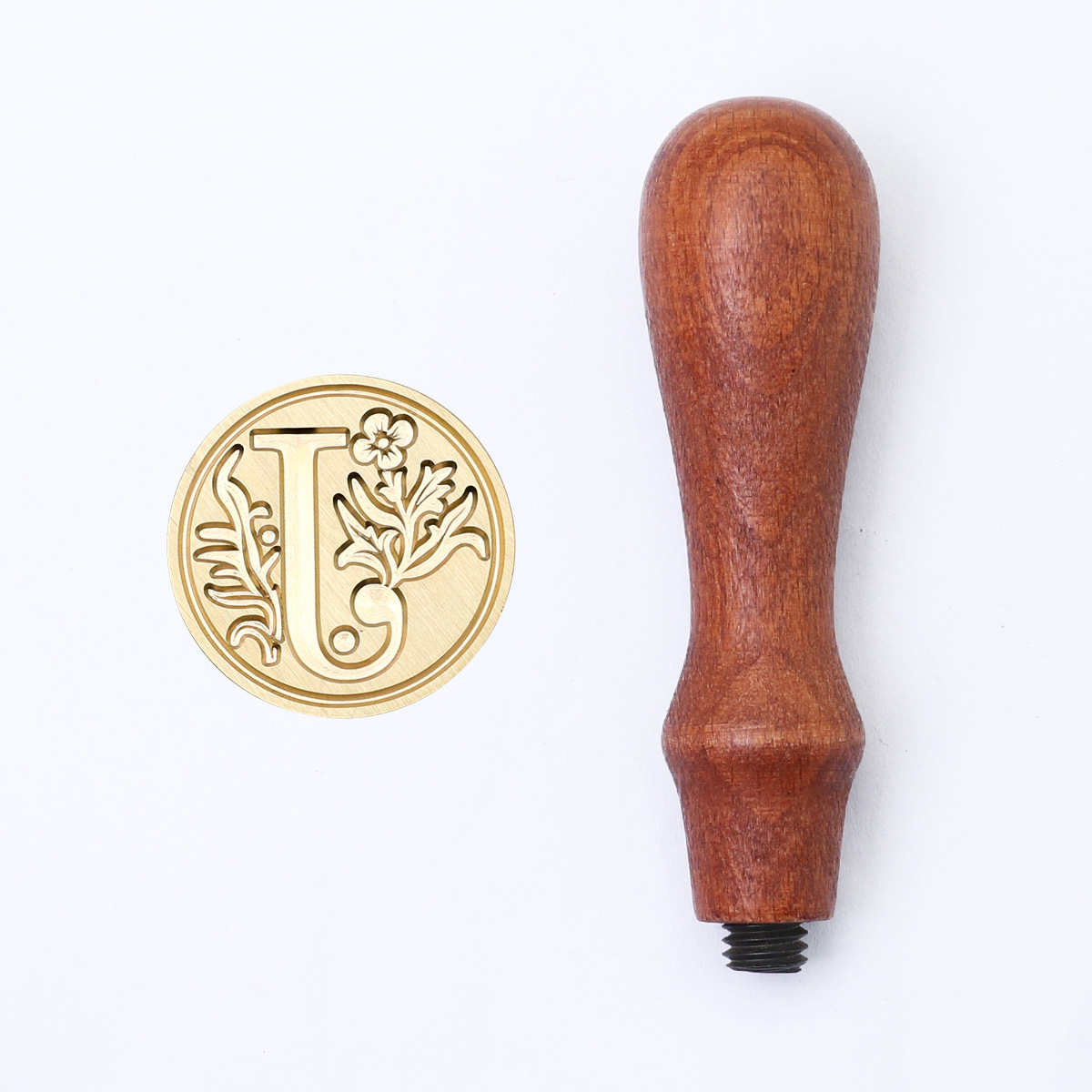 Sello de pintura de fuego retro cabeza de capítulo letra europea sello de un solo capítulo mango de madera cuenta de mano sello de pintura de fuego cabeza de cobre redondo sólido