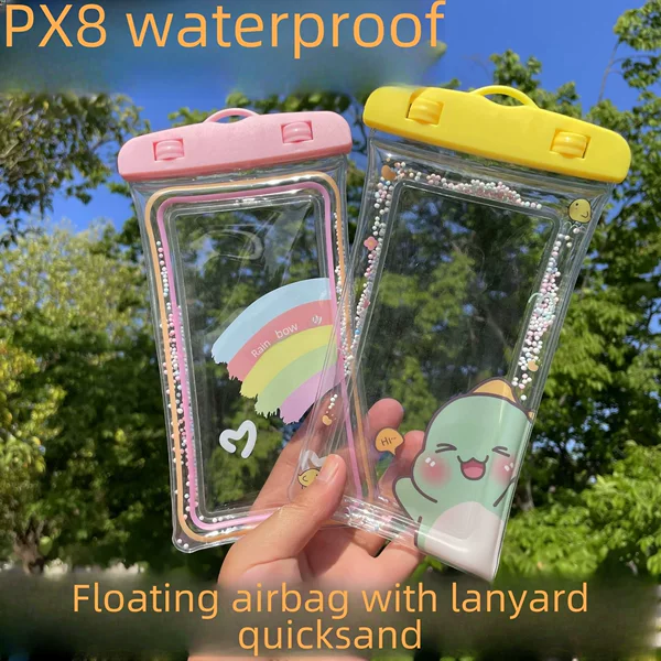 Cross-border cute cartoon mobile phone waterproof bag quicksand airbag floating waterproof case touch screen drifting swimming water splashing festival