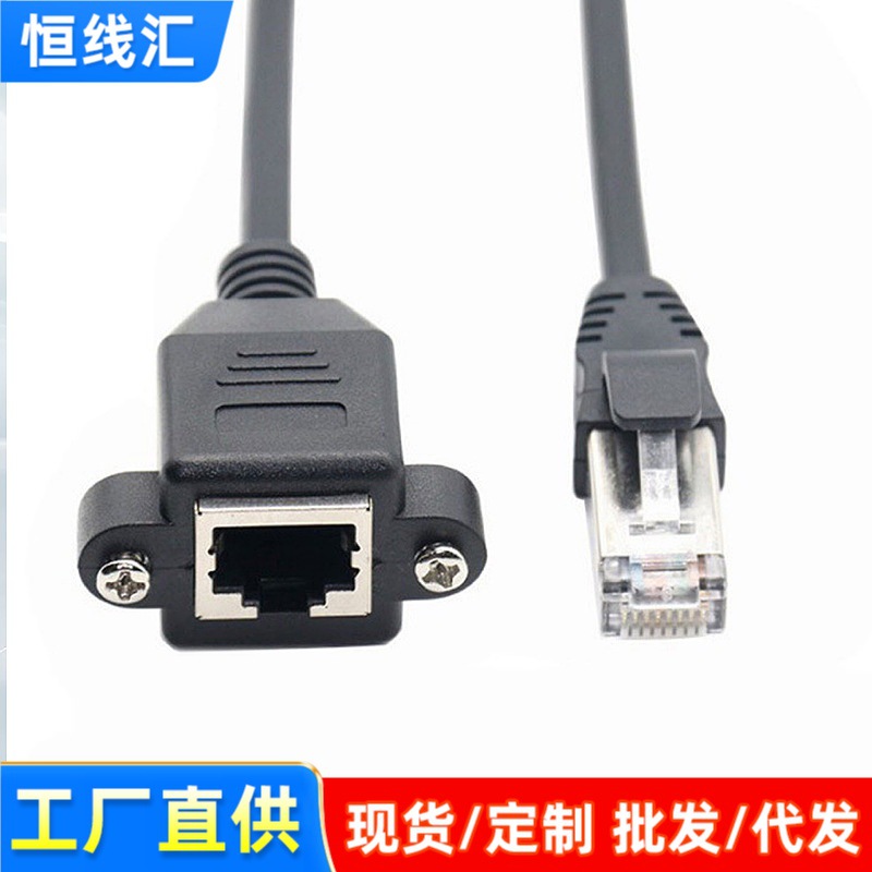 RJ45对绞公对母延长线带耳朵带螺丝孔可固5类六类千兆网络延长线