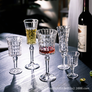 Niche Ins French-style Embossed Carved Goblet Champagne Glass High-value Women's Red Wine Glass Retro European-style Glass