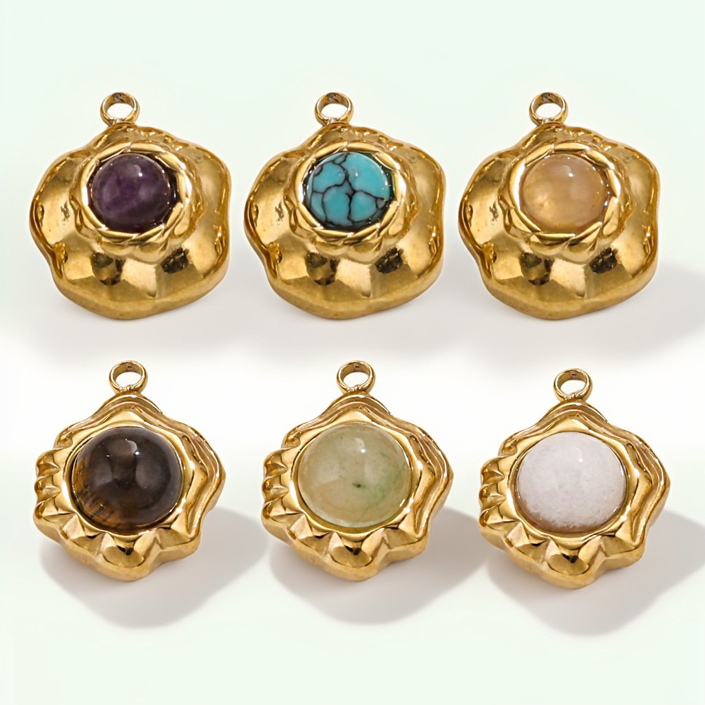 Europa y los Estados Unidos retro colgante geométrica de acero de aluminio joyería collar pendientes nicho accesorios de joyería DIY acero inoxidable piedra natural