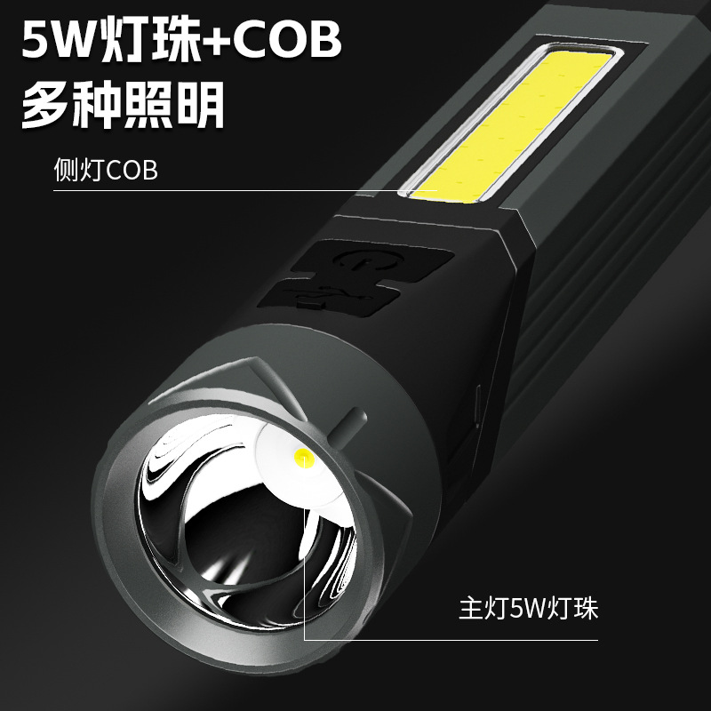跨境新款多功能90度轉角手電筒工作燈type充電帶磁鐵COB側燈手電