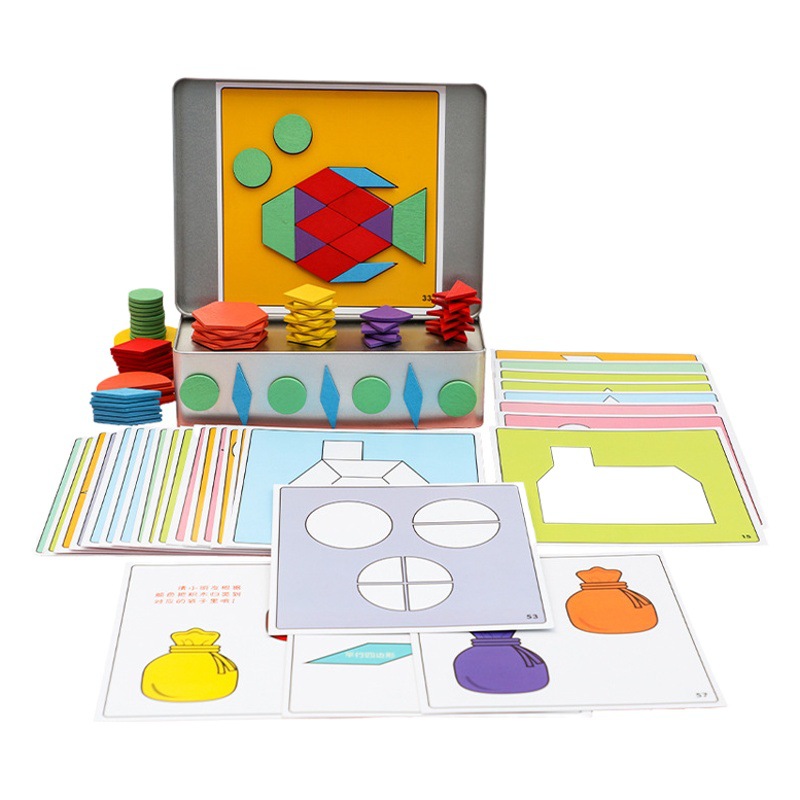 Creativa caja de hierro magnético rompecabezas de madera infantil rompecabezas educativo forma geométrica juego rompecabezas