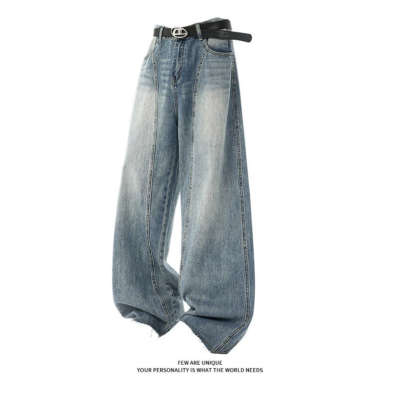 2025 новые американские широкие джинсы в ретро-стиле, синие, свободного кроя, в стиле хай-стрит, штаны-сабо, дропшиппинг