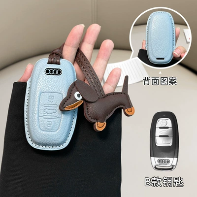 Car key bag – shell bag - audi-model-b-linen-blue-brown-dachshund