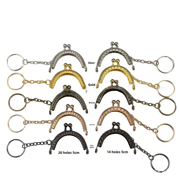 Handbag Hinge 5cm Semi-Circle Plaid Straight Bead Head Mouth Gold with Key Ring Silver Bag Buckle Mouth Gold Bag Accessories