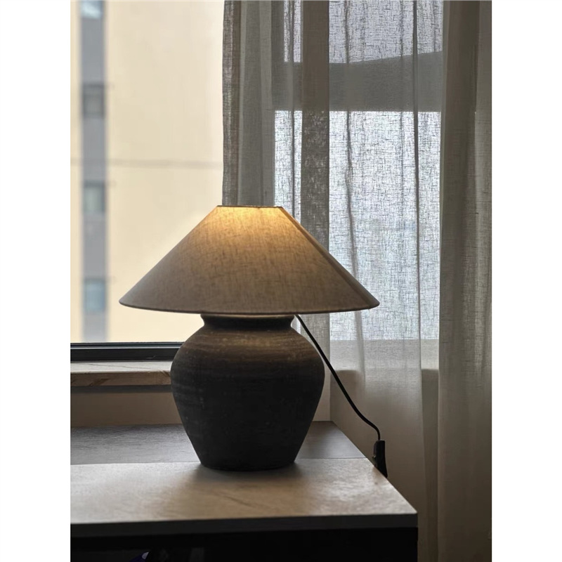 Wabi-Sabi Style Ceramic Pot Table Lamp Retro B&B Hotel Bedside Table Lamp Living Room Study Bedroom Model Room Ceramic Table Lamp