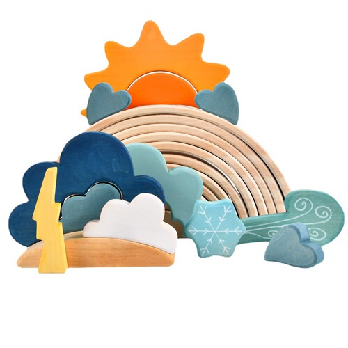 Four elements children's car toys wooden ladder street scene building small rainbow mosaic building block house