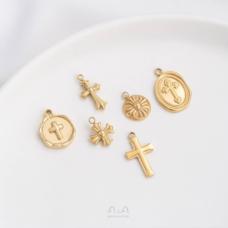 Титановая сталь вакуумное покрытие 14K True Gold с сохранным цветом крест серии кулон diy серьги браслет ожерелье украшения подвеска