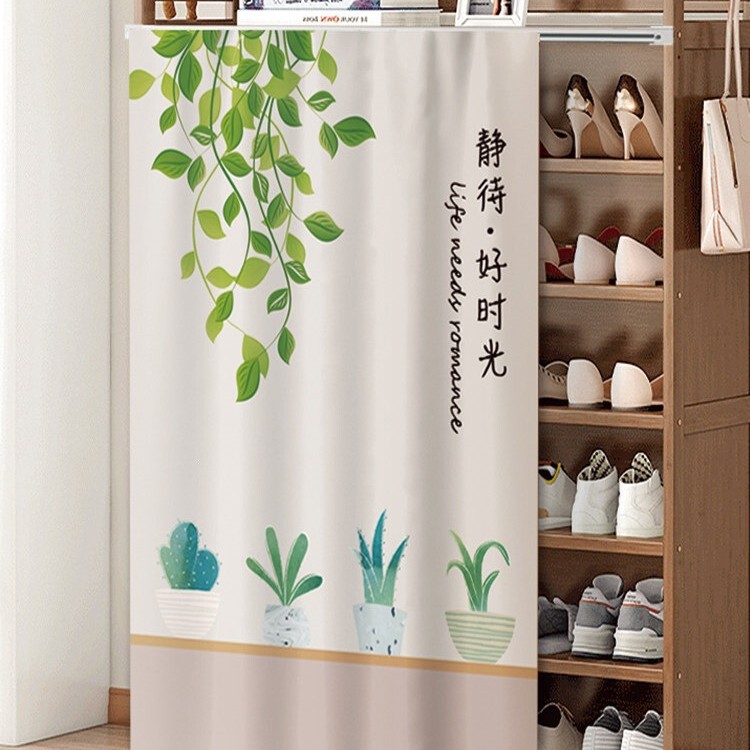 Shoe Cabinet Storage Cabinet Curtain, Cabinet Cloth Curtain, Dust-Proof, No-Drill Track-Style Curtain for Concealing Clutter