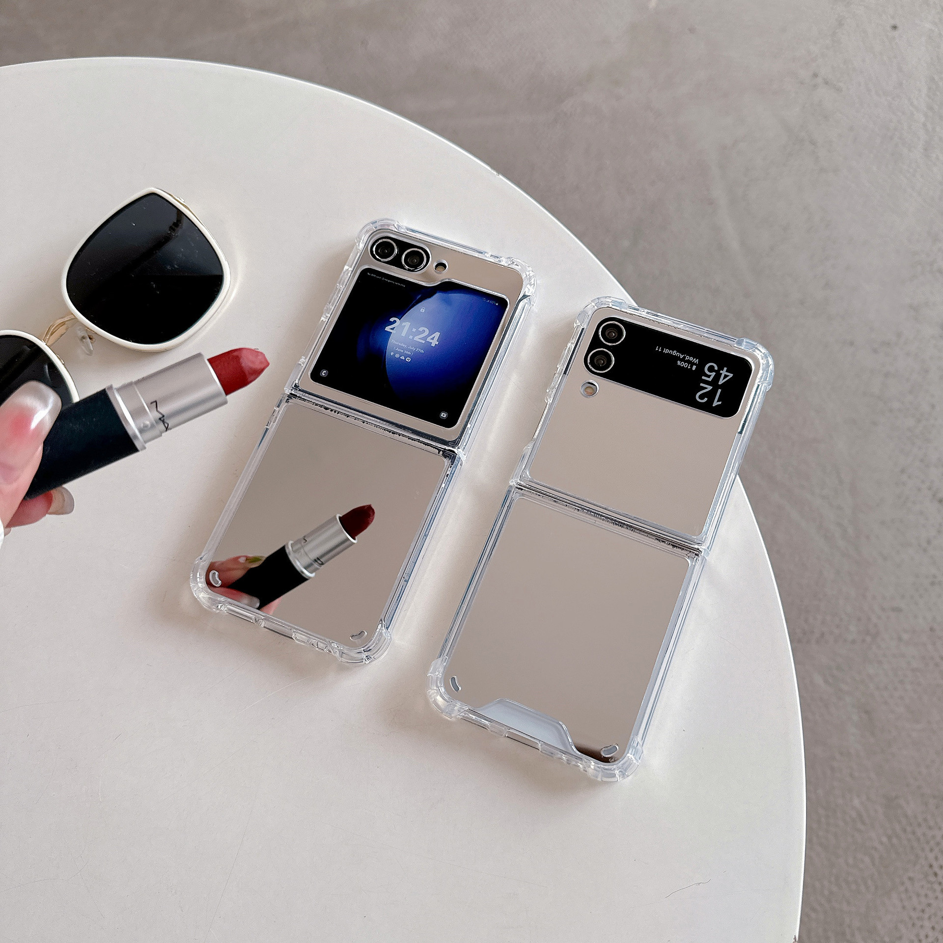 适用三星ZFlip5折叠屏手机壳防摔镜面zflip6镜子zflip7壳保护套