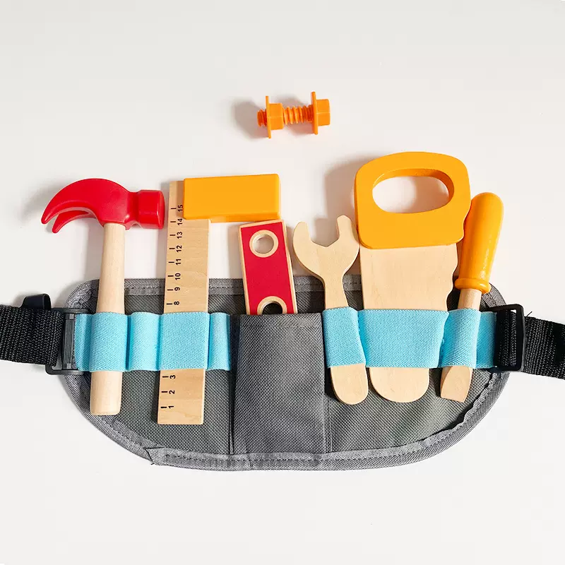【现货】儿童仿真工具套装起钉榔头直角尺锯子螺丝刀扳手木质木工