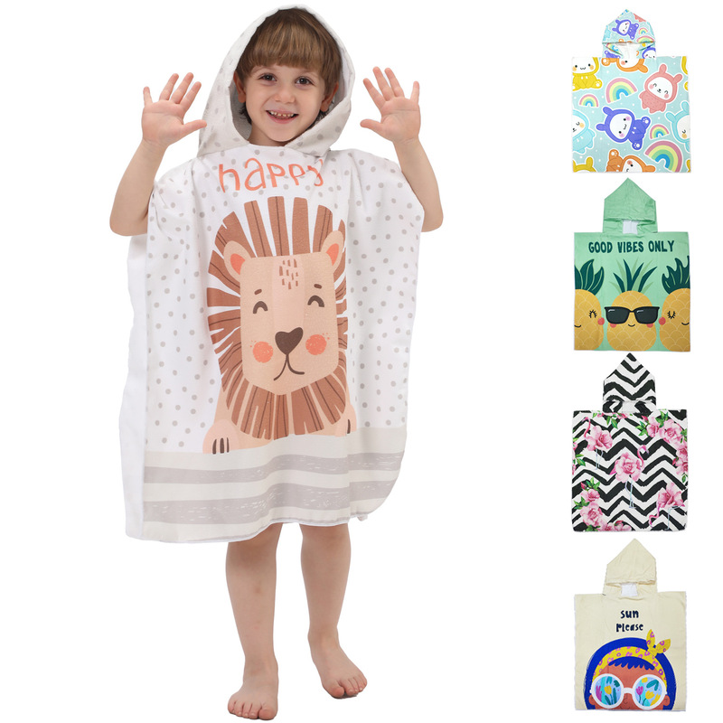 Factory direct microfiber children's bath towel printed large bathrobe baby beach swimming portable absorbent beach towel