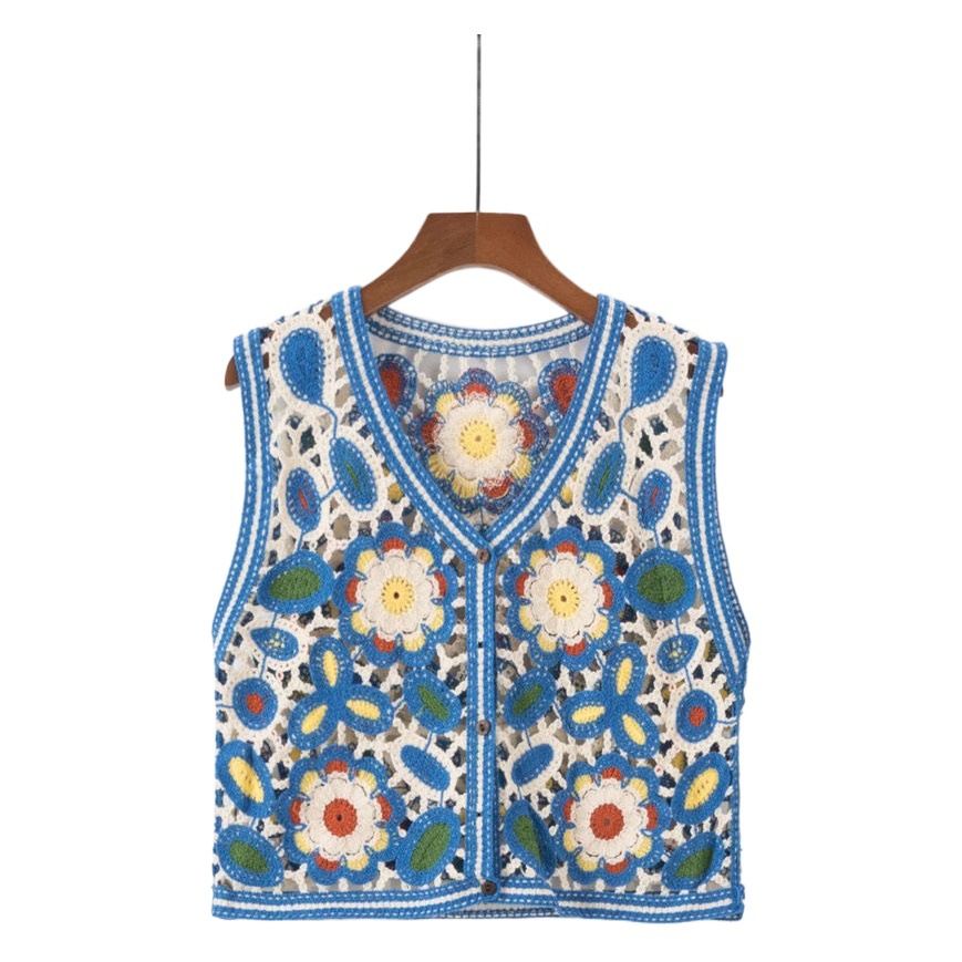 Verano nuevo hueco sin mangas con cuello en V chaleco bordado chaleco superior de las mujeres chaleco a juego image 1