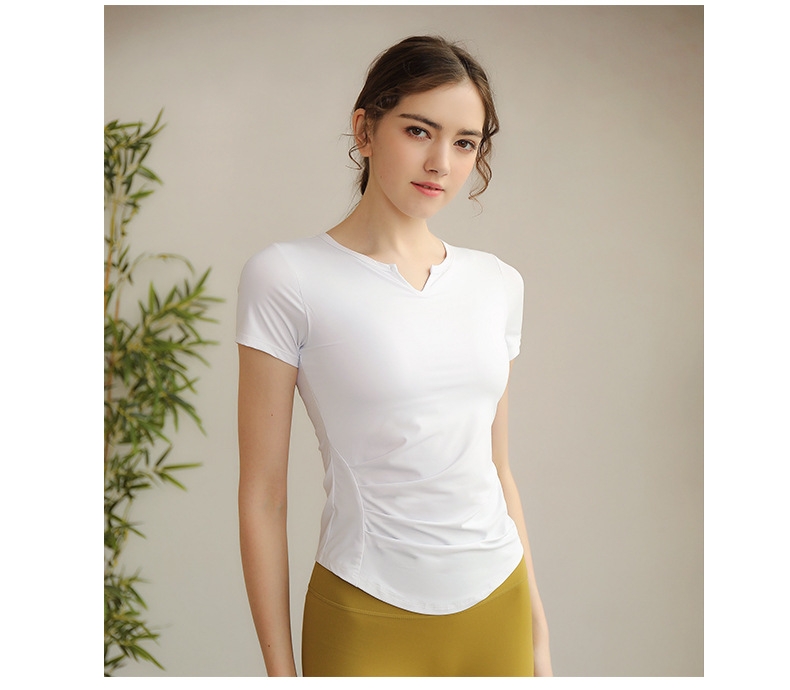 新款瑜伽服-运动上衣女-短袖T恤女跑步运动紧身透气V领健身服