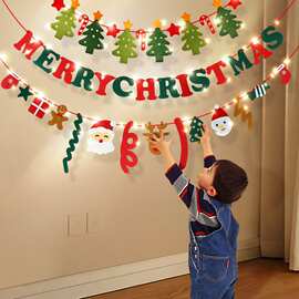 新款圣诞节拉花彩旗装饰品party布置装扮壁饰墙面圣诞树毛毡拉旗