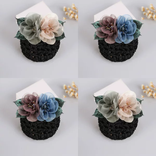Korean-style floral hairnet for banks and hotels, professional hair accessory for flight attendants and nurses, hairnet for women, hair clip for the back of the head, hair accessory