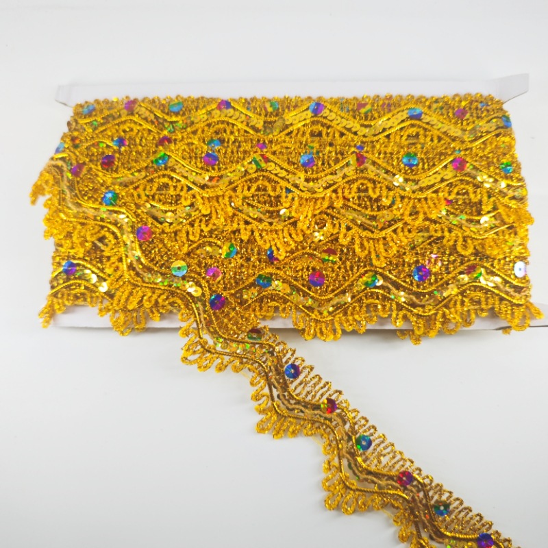 Colorido oro seda triángulo lentejuelas estilo étnico Festival del medio otoño torre plegable encaje camión grande bolso superior encaje sala de Buda para mesa encaje